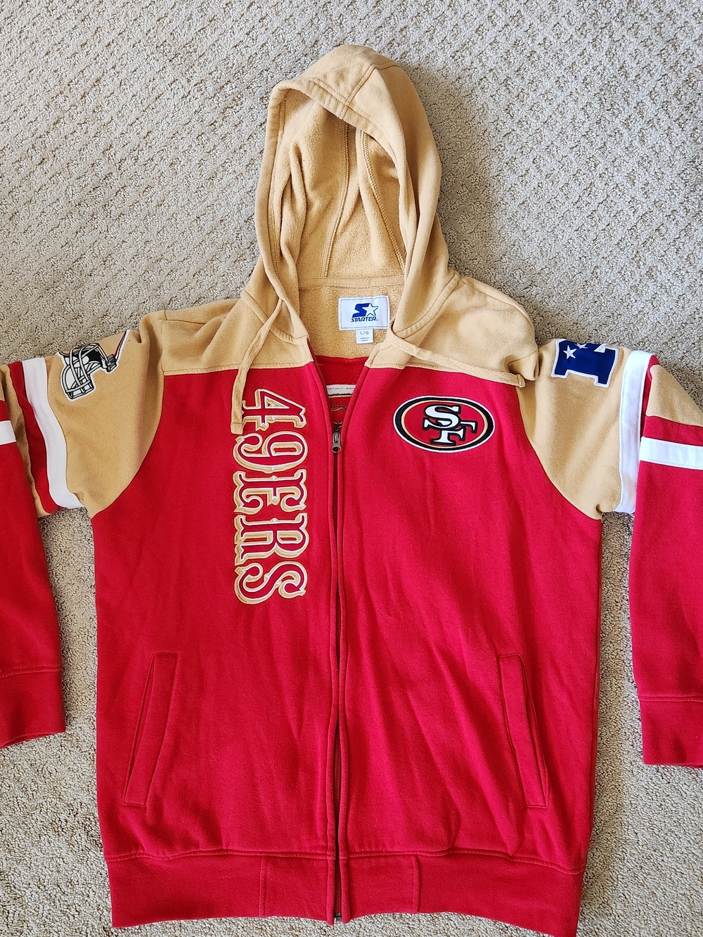 Starter San Francisco 49ers Large Red and Gold Hooded Zip Sweatshirt